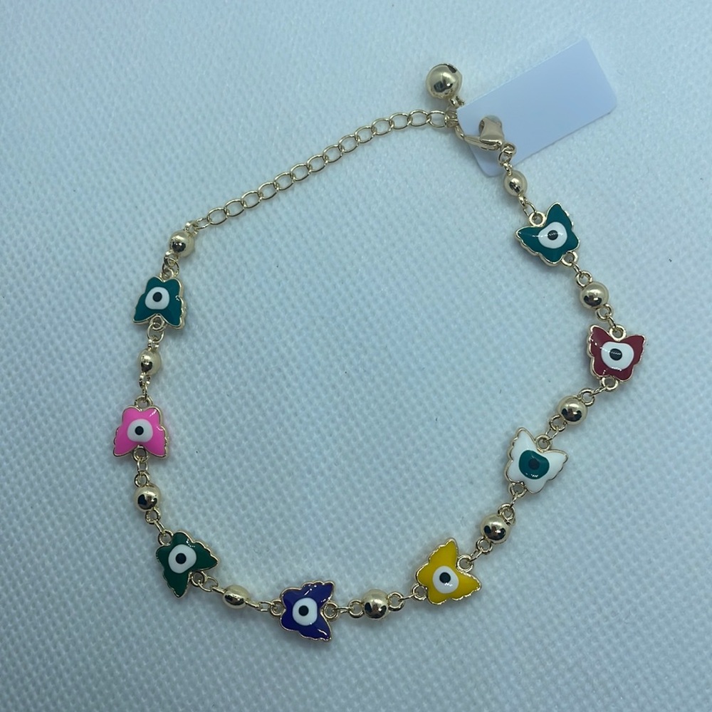 Multi color butterfly w/ evil eye anklet